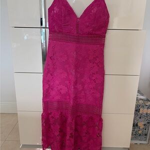 bebe Fuchsia Lace Midi Dress